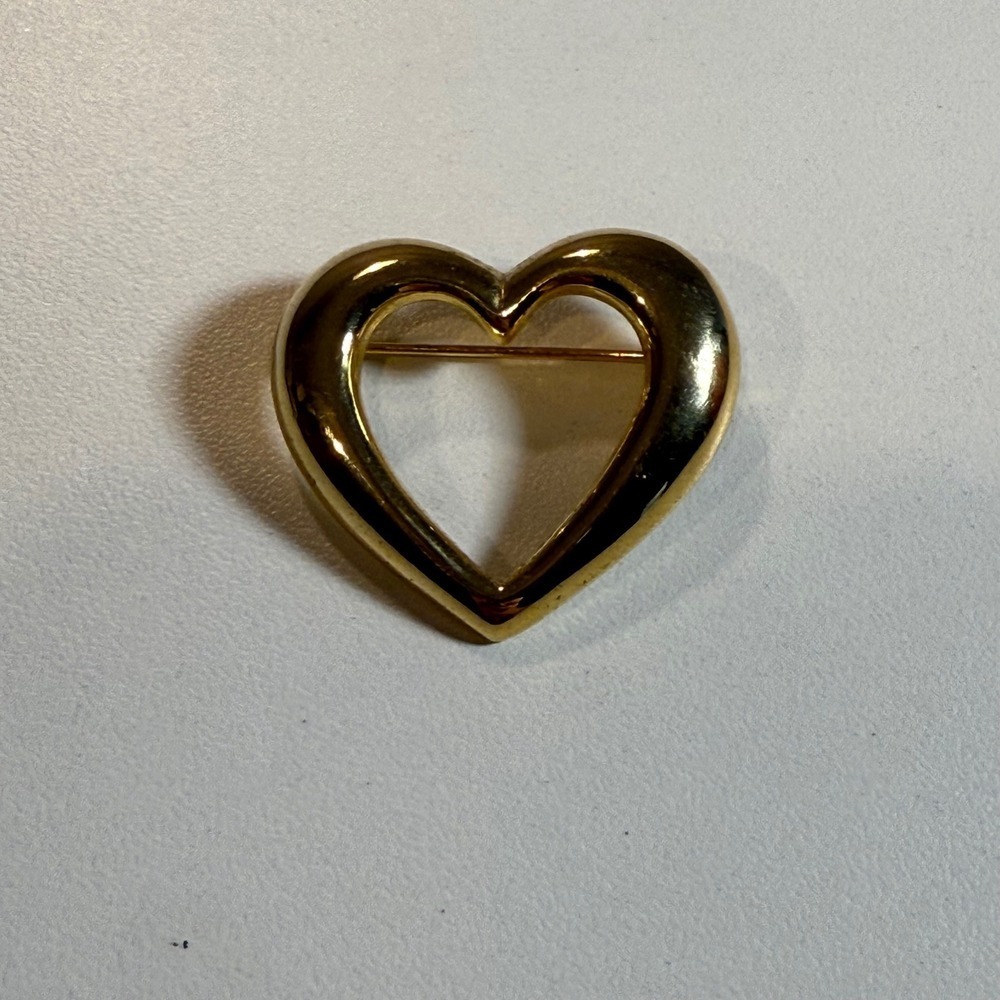 Vintage Gold Tone Heart Brooch Pin Open Design USA Made Minimalist Jewelry